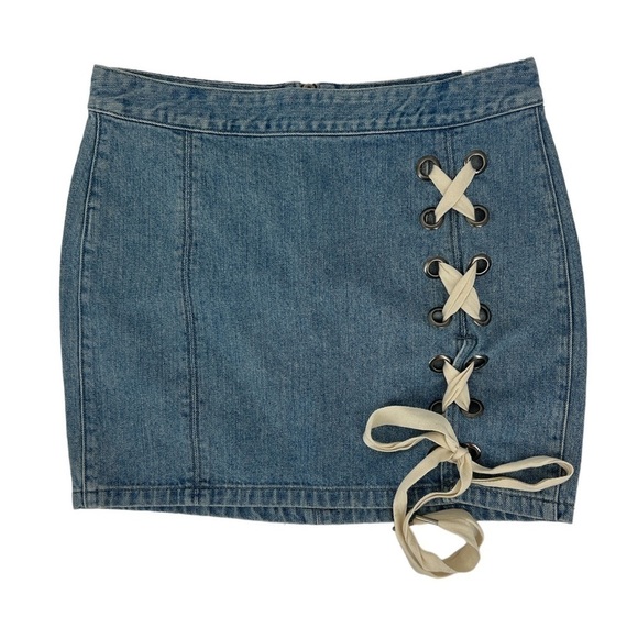 Revolve Lovers + Friends Jake Lace Up Denim Skirt Women’s 27 - Picture 3 of 9